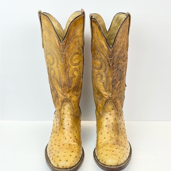 Crown Boot Company Mens Size 8 Tan Ostrich Western Boots - Picture 1 of 10